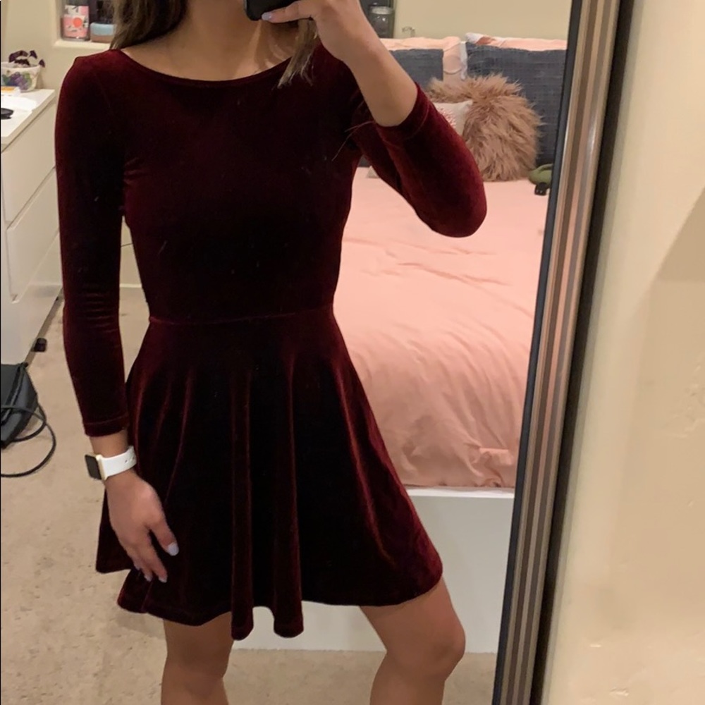 American apparel red low back velvet dress
